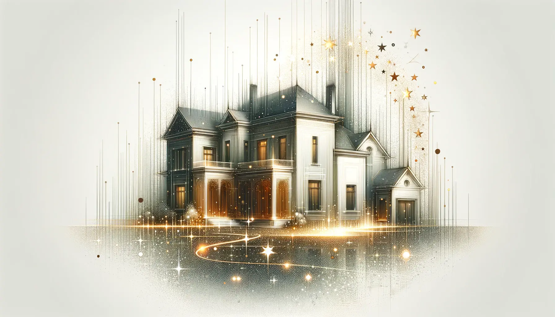 Image representing The Seller's Agent Featured Homes For Sale with an abstract luxury home concept with white background and subtle star motifs.