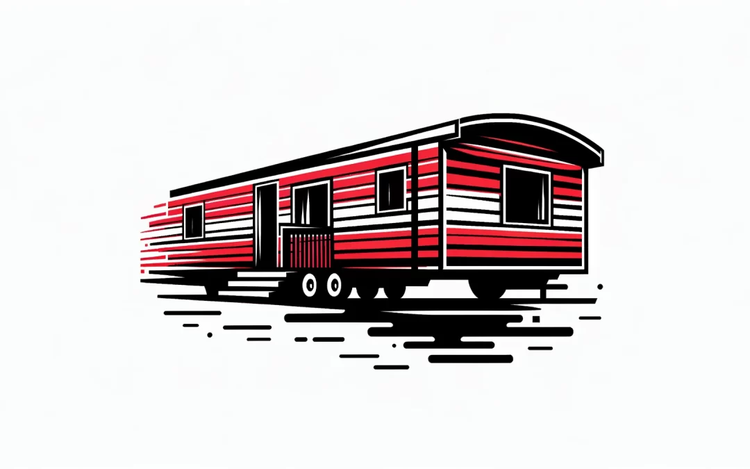 Graphic image of a mobile home with pronounced black and red stripes against a white background.
