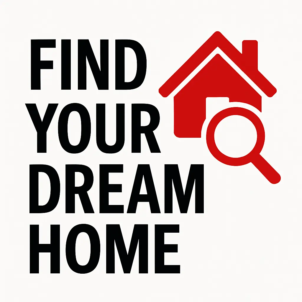 Image of a red house with a magnifying glass, and the text 