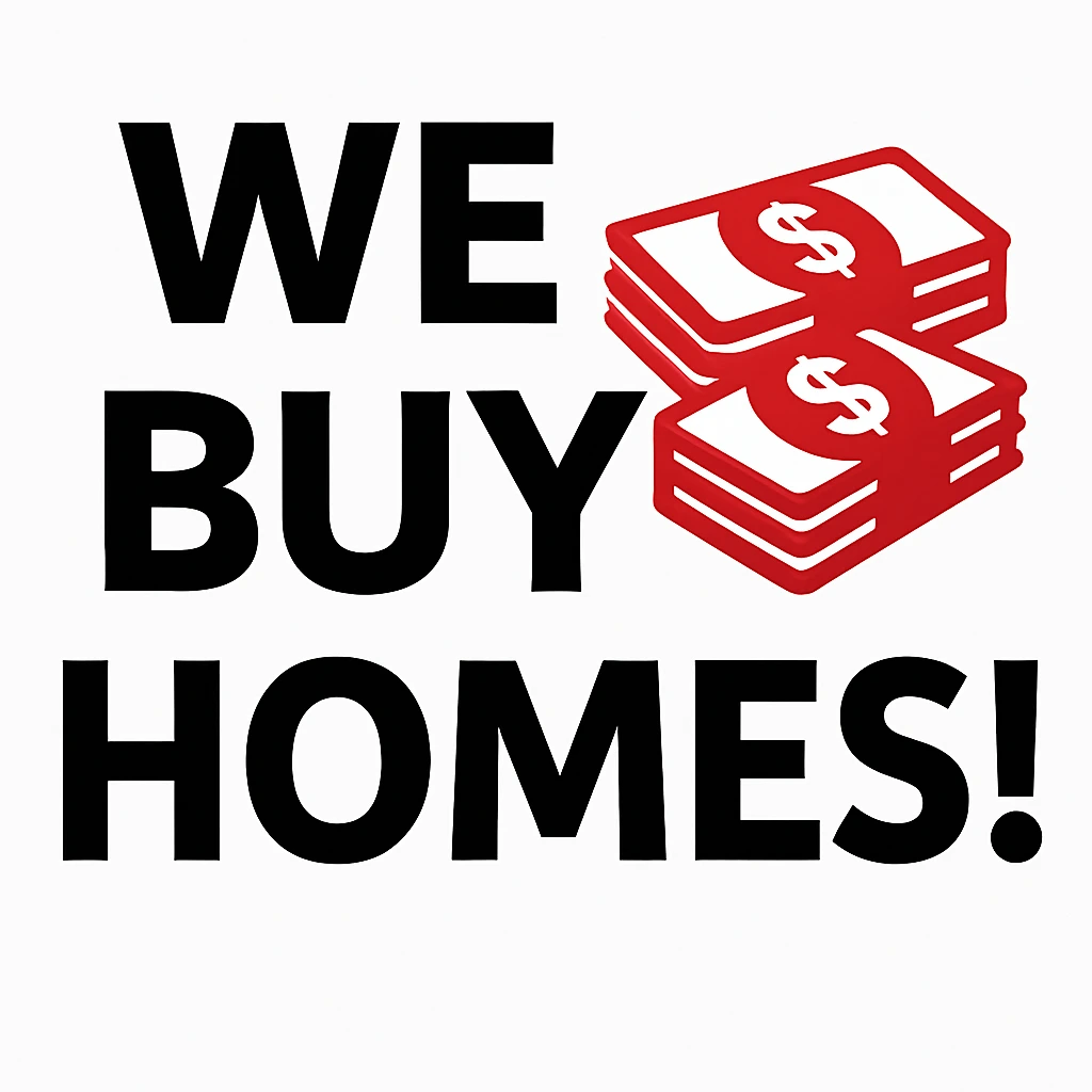 Red cash money with the text We Buy Homes!